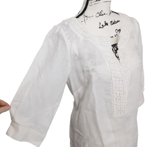 Lilly Pulitzer 100% Linen Tunic Beach Cover Up Beaded White Shift Dress M - Picture 2 of 13